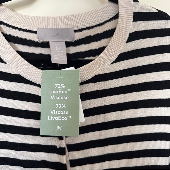 H&M Striped Black and tan button down Cardigan size L - Picture 6 of 6
